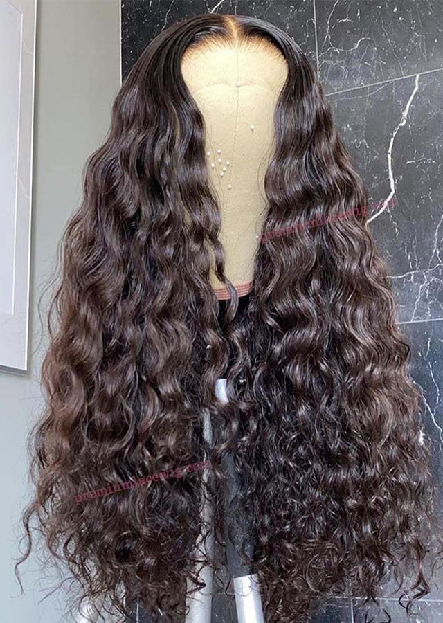 22inch Natural Color Brazilian Deep Wave Human Hair Full Lace Wig