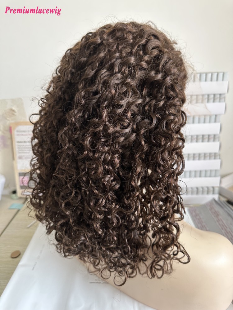 14inch Color 4 Deep Curly Full Frontal 13x6 Lace Wig 250 Density