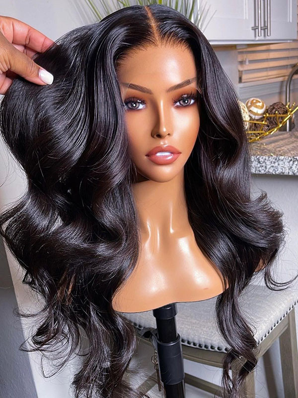 Long Body Wave Human Hair Wigs 250% Density Natural Lace Wig With Pre Plucked Natural Hairline