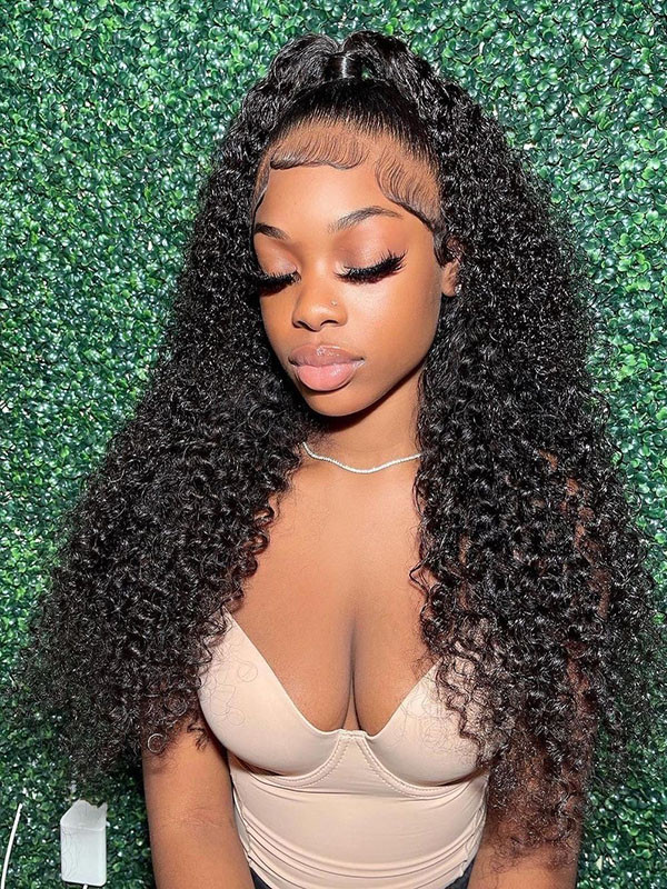 Malaysian Kinky Curly Human Hair Wigs Preplucked Lace Front Wigs