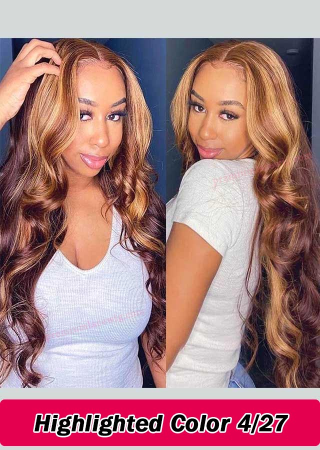 Ombre Blonde Lace Frontal Wig Piano Color 4 with 27 Virgin Human Hair Wigs 