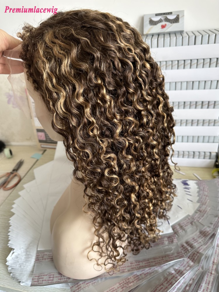 Piano Highlight Color 4-27 Deep Curly 20inch 13x6 Lace Wig 150 Density