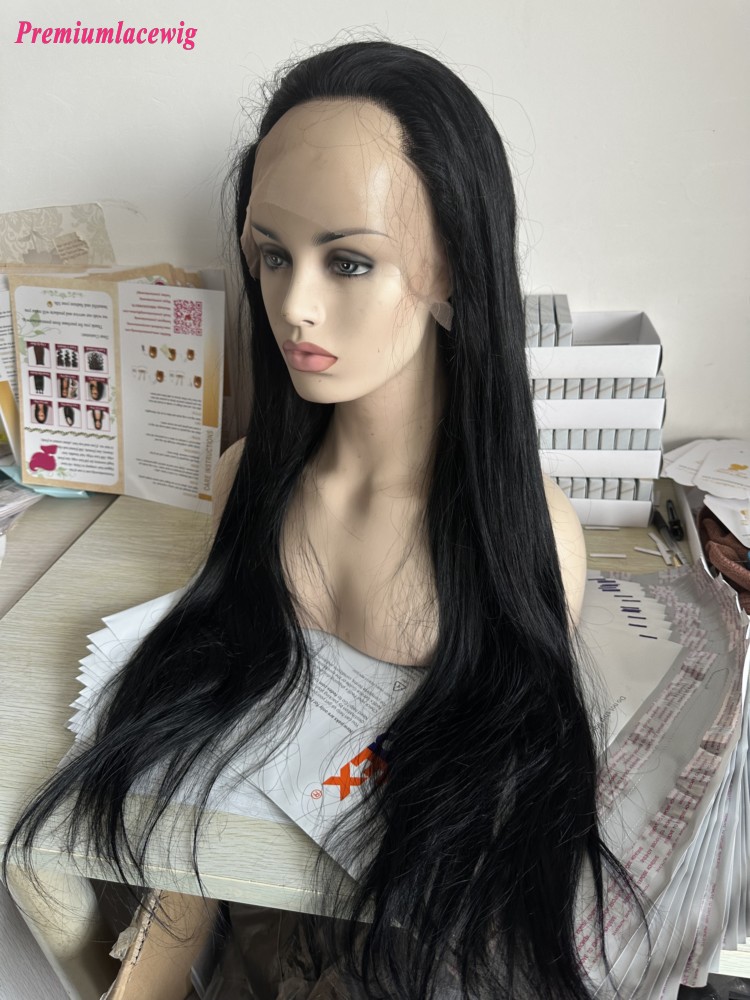 28inch Full Lace Wig No Stretch Panel 180 Density Color 1 Jet Black Straight Hair