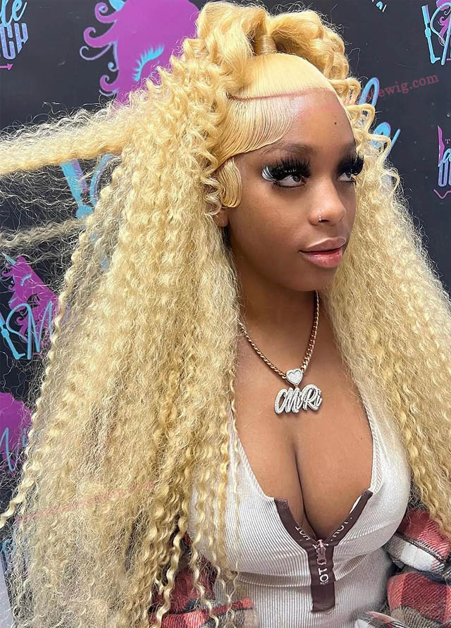 24inch Blonde 613 Afro Kinky Curly 13x6 Lace Front Human Hair Wigs 180 Density 