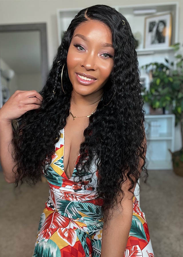20 inch Full Lace Wig Malaysian Water Wave Human Hair 