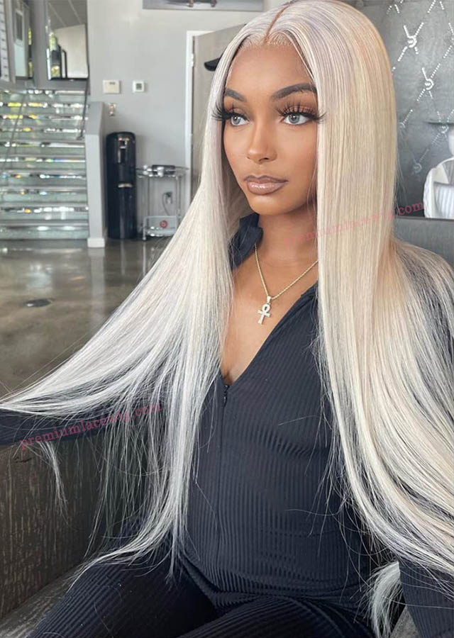 Platinum Blonde Color 60 Human Hair Wigs Pure Hair Color Brazilian Lace Front Wig Pre-Plucked Natural Hairline