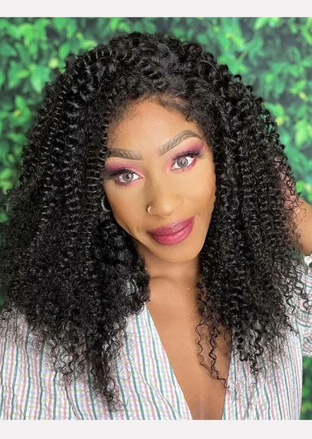 Afro Jeri Curly 4x4 Closure Wig 18inch Long Curly Lace Wigs For Women