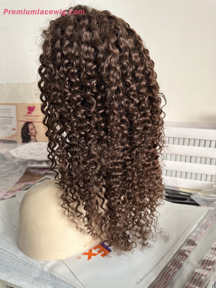 Color 3 Full Lace Wig Deep Curly 20inch 180 Density Human Hair Wig