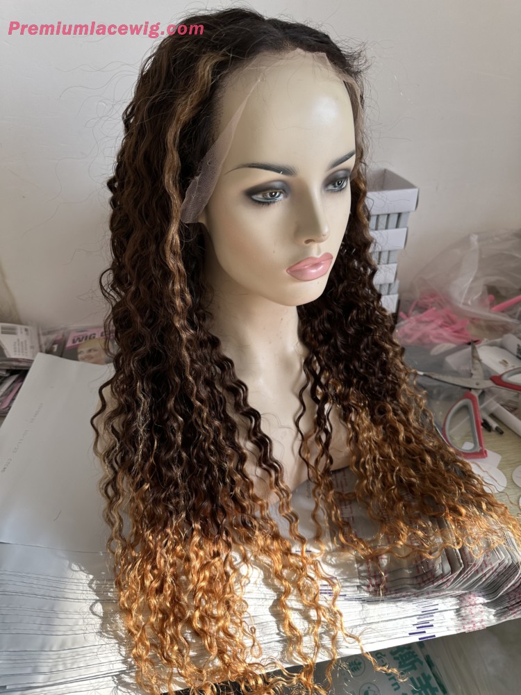 HD 13x6 Lace Wig Deep Curly Ombre Color 1B/4/27 28inch