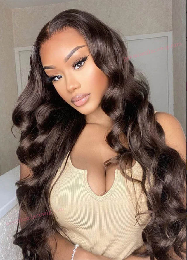 Chocolate Brown HD5x5 Lace Wig Pre Cut Glueless Lace Body Wave Wear Go Wig Color #2