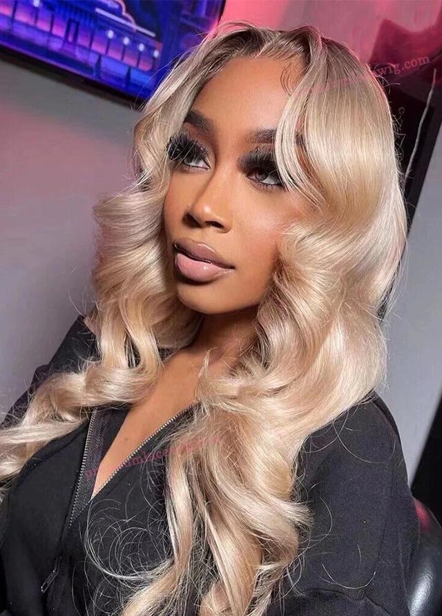 Ombre Blonde Full Lace Wig Chocolate Dipped Marshmallow Vibe Body Wave 24inch