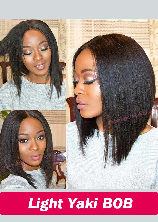 BOB Yaki Straight Lace Front Wig Indian Hair 12inch