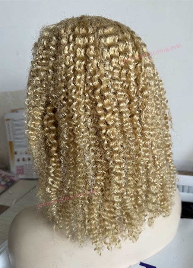 Kinky Curly Bob Blonde Color 613 Human Hair Lace Wig 14inch