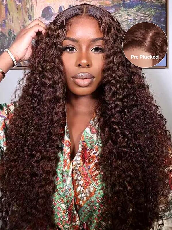 Deep Curly Brazilian Hair Full Lace Wig Color 4 24inch 