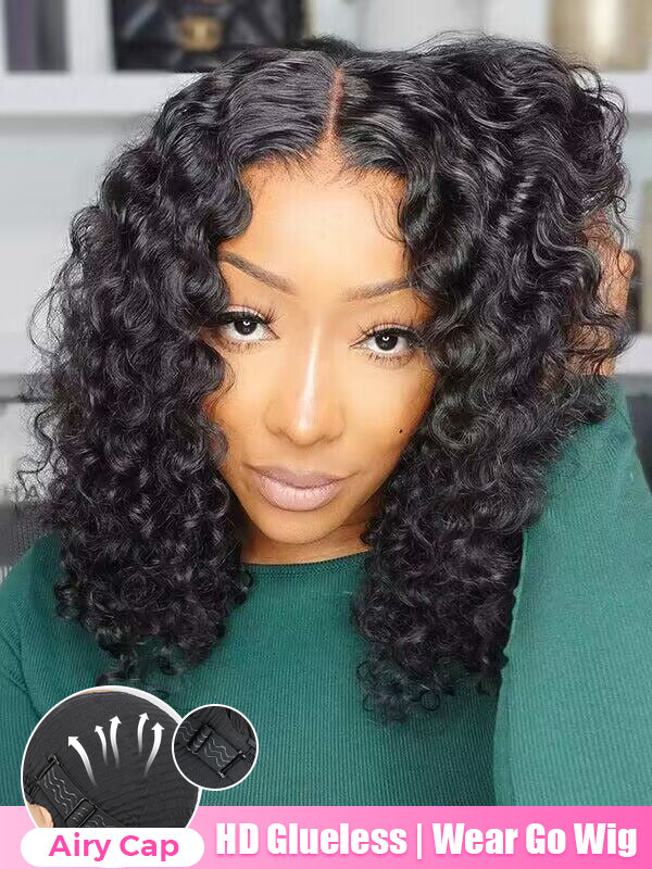 Wear and Go Wig Deep Curly BOB Glueless Wig 5x5 HD Lace Pre Cut Lace Wig