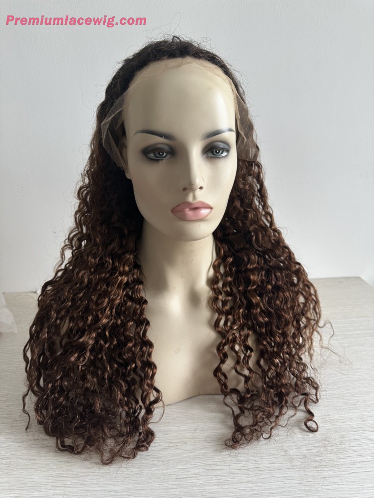 Full Frontal HD 13x6 Lace Wig Deep Curly Ombre Color 1B-30 24inch