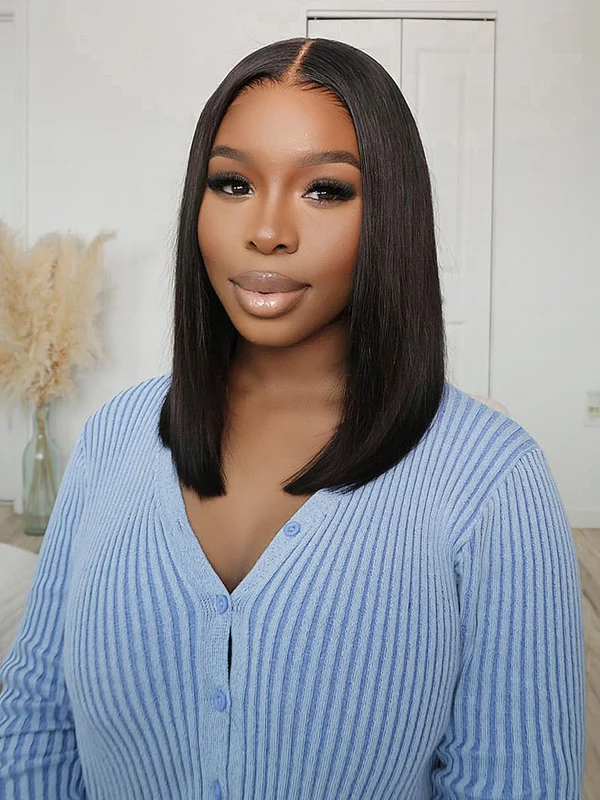 14 inch Bob Side Part Malaysian Straight Human Hair Full Lace Wig