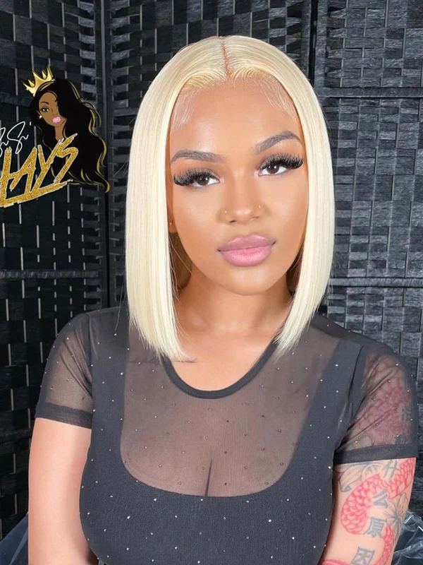 613 Straight Human Hair Wigs Glueless FuLL Lace Short Bob Wig Brazilian Blonde Hair 
