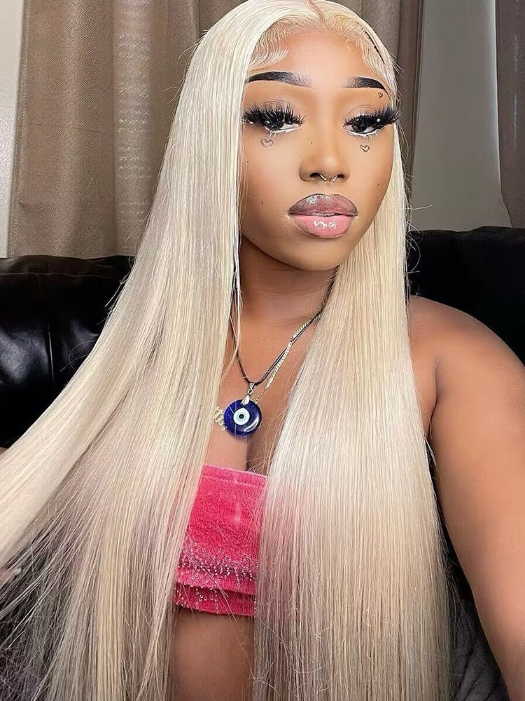 Platinum Blonde Color 60 Human Hair 360 Lace Wig Brazilian Glueless Wig 24inch