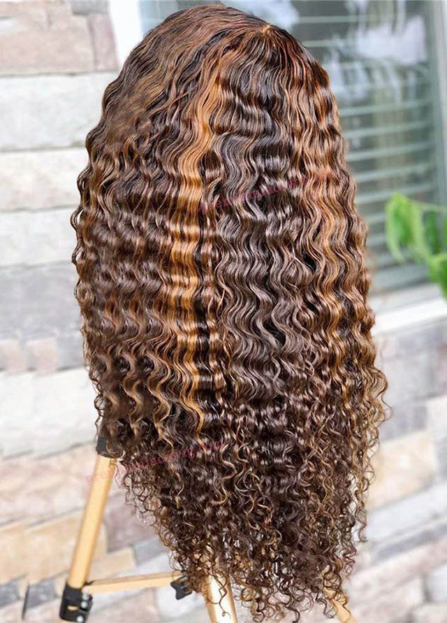Ombre 4 highlight 27 Blonde Color HD Lace Front Wigs Deep Wave 180% Remy Human Hair Wigs Pre Plucked Frontal Wig