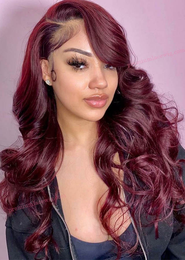 22inch Deep Wave Burgundy Color 99J Ombre Color Glueless Full Lace Wigs For Women