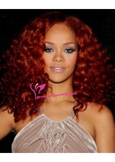 16inch red curly brazilian human hair lace wig PWL048