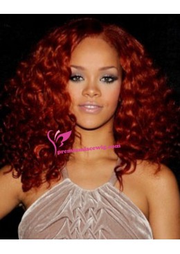 16inch red curly brazilian human hair lace wig PWL048