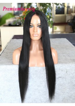 24inch color 1 Jet Black Mongolian human hair straight lace front wig