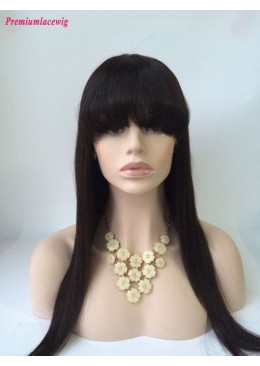 20inch Natural Color Straight Malaysian Virgin Hair Full Lace Wig with Bang