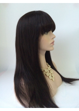 22inch natural color Malaysian hair lace front wig with bang