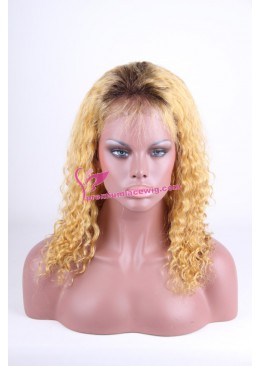 Mongolian hair root color full lace wig in blonde PWC051
