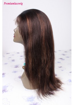 Straight Brazilian Virgin Hair Color 2 Highlight 30 Full Lace Human Hair Wigs 14inch