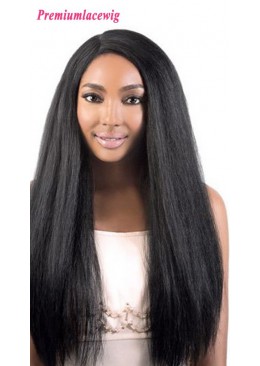 Italian Yaki Straight Human Hair lace Front Wig 24inch 150% Density