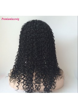 Premiun Lace Front Wig Mongolian Curly Human Hair Natural Color 16inch 