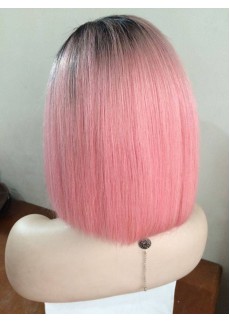 Brazilian Premium Lace Front Wig pink color wigs bob style 12inch