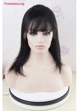 Brazilian Straight Hair Full Lace Human Hair Wigs With Bang 16inch