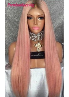 Buy Brazilian lace front wig pink color straight human hair wig 24inch