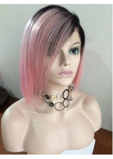 Premium Full Lace Wig pink color wigs bob style Brazilian Hair 12inch