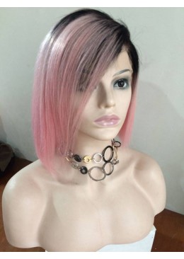 Premium Full Lace Wig pink color wigs bob style Brazilian Hair 12inch