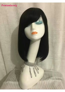 14 inch Straight Brazilian Human Hair Full Lace Wig Side Bang