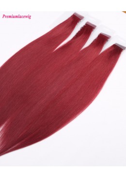 16inch Red Color Straight Malaysian Double Tape in Human Hair Extensions