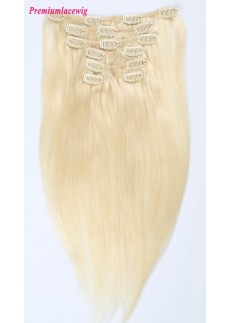 18inch #613 Blonde Straight Brazilian Clip in Human Hair Extensions