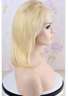 14 inch Bob Blonde Full Lace Wig Brazilian Straight Human Hair 613 Color