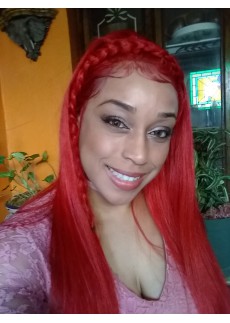20 inch Red Color Brazilian Straight Human Hair 360 Lace Frontal Wig Pre Plucked