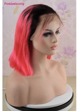 Bob Ombre Malaysian Hair T1B-Pink Straight full lace wigs Pre plucked 12inch