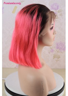 Ombre 1B/Pink Brazilian bob style lace front wig pre plucked 12inch 150% Density