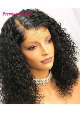 Kinky Curly Glueless Full Lace Wig Brazilian Hair 16inch 180% Density