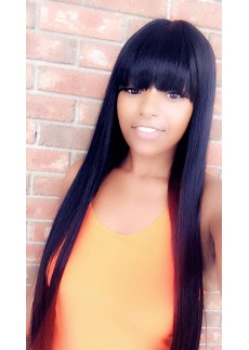 Lace Front Wig Indian Virgin Hair Straight With Bang 24inch