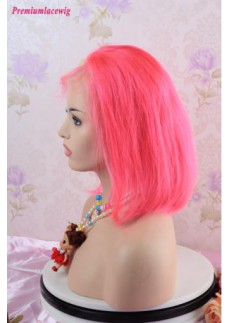 Colorful wig Pink Straight BOB 13x4 Lace Front Human Hair Wigs 12inch