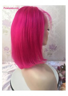 Hot Pink Bob Straight 13x4 lace front Colorful human hair wigs 12inch